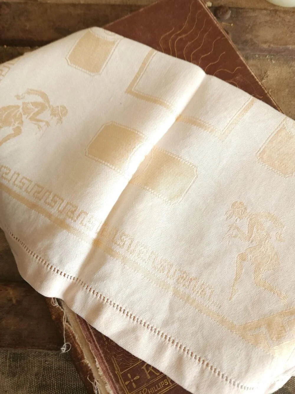 Vintage 1920s 1930s Luncheon Napkin, Damask in a Hellenic Greek Motif, 15